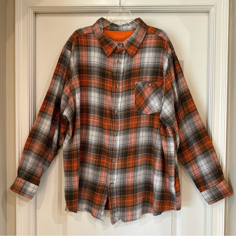 Boulder Creek Trading Co 3XL Orange Plaid Flannel Shirt Button Down Hunting Work